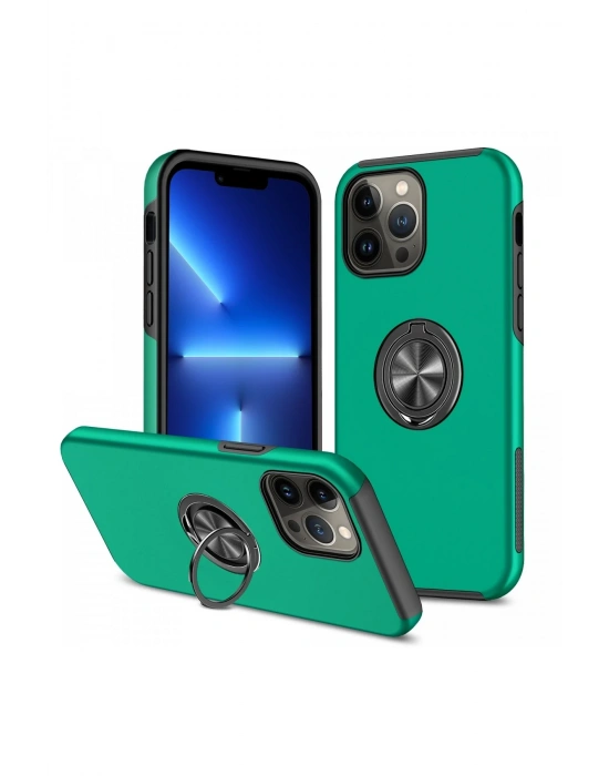 Newface iPhone 13 Pro Max Kılıf Elit Yüzüklü Kapak - Yeşil