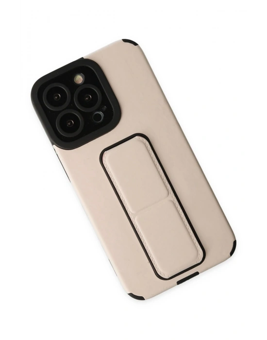 Newface iPhone 13 Pro Max Kılıf Mega Standlı Silikon - Gold