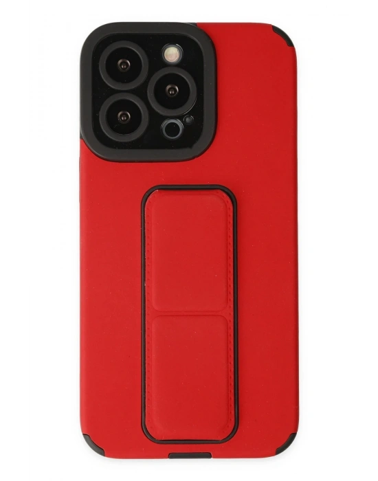 Newface iPhone 13 Pro Max Kılıf Mega Standlı Silikon - Kırmızı
