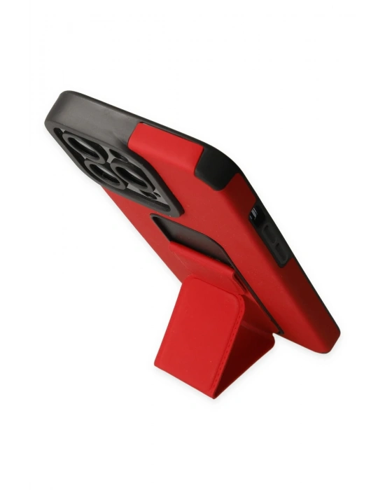 Newface iPhone 13 Pro Max Kılıf Mega Standlı Silikon - Kırmızı