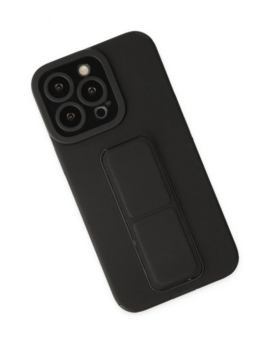 Newface iPhone 13 Pro Max Kılıf Mega Standlı Silikon - Siyah