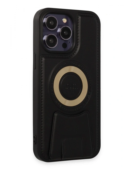 Newface iPhone 13 Pro Max Kılıf Merkür Magneticsafe Standlı Kapak - Siyah