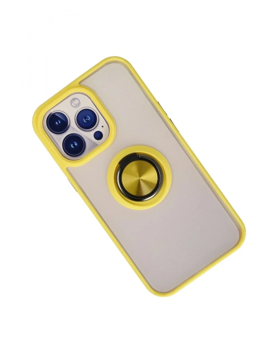 Newface iPhone 13 Pro Max Kılıf Montreal Yüzüklü Silikon Kapak - Sarı