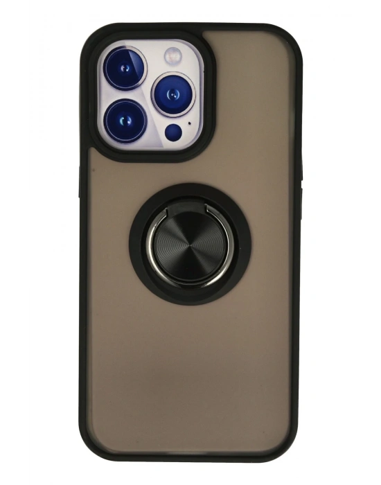 Newface iPhone 13 Pro Max Kılıf Montreal Yüzüklü Silikon Kapak - Siyah