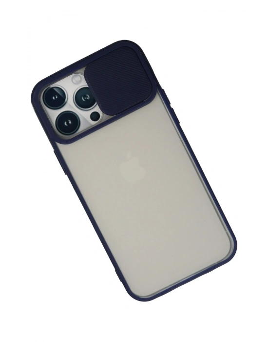 Newface iPhone 13 Pro Max Kılıf Palm Buzlu Kamera Sürgülü Silikon - Lacivert