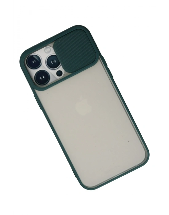 Newface iPhone 13 Pro Max Kılıf Palm Buzlu Kamera Sürgülü Silikon - Yeşil