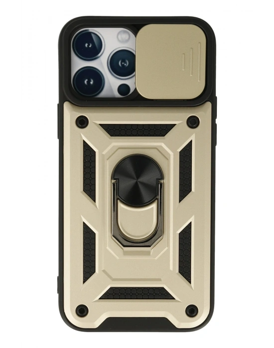 Newface iPhone 13 Pro Max Kılıf Pars Lens Yüzüklü Silikon - Gold