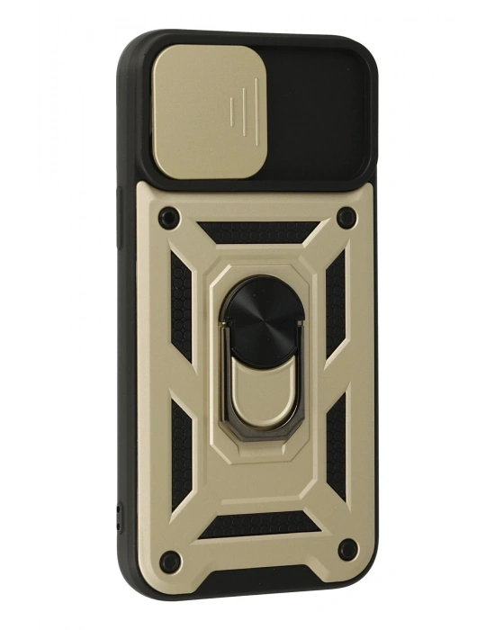 Newface iPhone 13 Pro Max Kılıf Pars Lens Yüzüklü Silikon - Gold