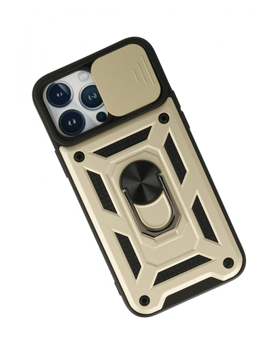 Newface iPhone 13 Pro Max Kılıf Pars Lens Yüzüklü Silikon - Gold