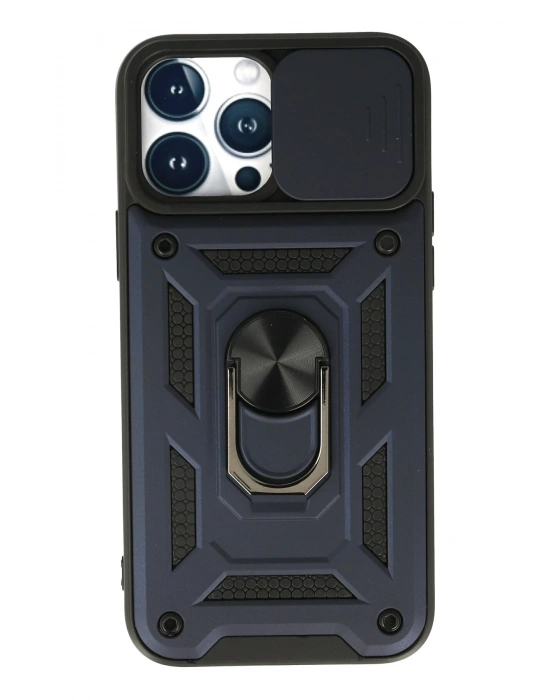 Newface iPhone 13 Pro Max Kılıf Pars Lens Yüzüklü Silikon - Lacivert