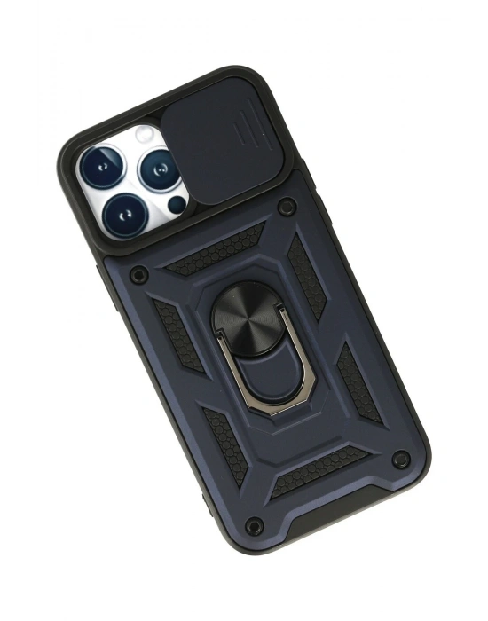 Newface iPhone 13 Pro Max Kılıf Pars Lens Yüzüklü Silikon - Lacivert