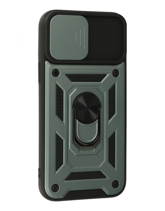 Newface iPhone 13 Pro Max Kılıf Pars Lens Yüzüklü Silikon - Yeşil