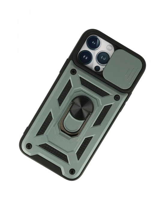 Newface iPhone 13 Pro Max Kılıf Pars Lens Yüzüklü Silikon - Yeşil