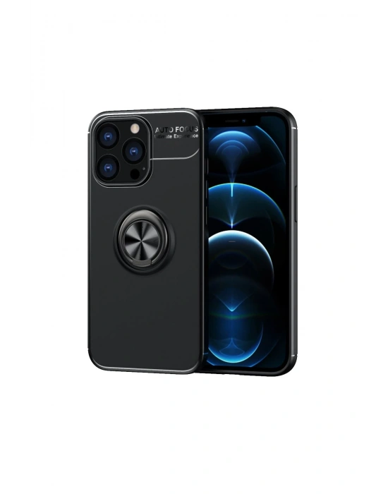 Newface iPhone 13 Pro Max Kılıf Range Yüzüklü Silikon - Siyah