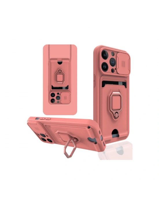 Newface iPhone 13 Pro Max Kılıf Zuma Kartvizitli Yüzüklü Silikon - Pembe