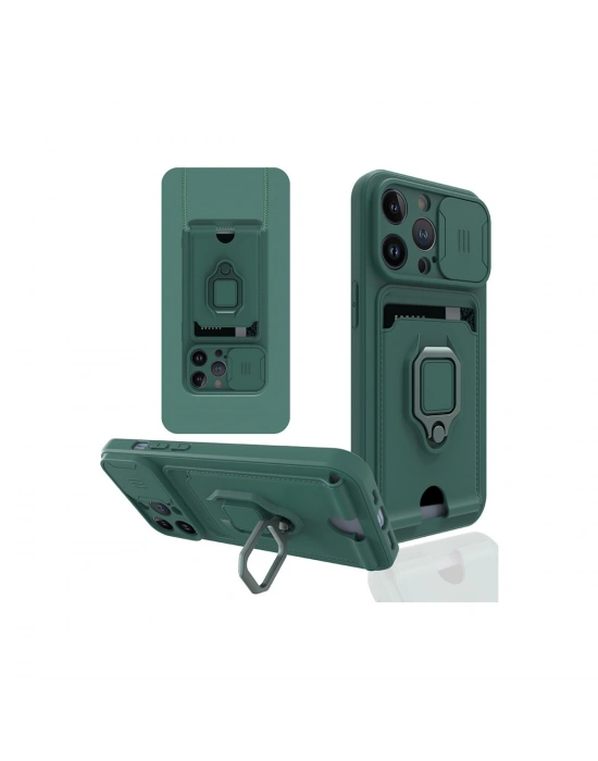 Newface iPhone 13 Pro Max Kılıf Zuma Kartvizitli Yüzüklü Silikon - Yeşil