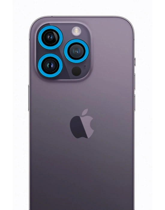 Newface iPhone 13 Pro Max Neon Fosforlu Kamera Lens - Mavi