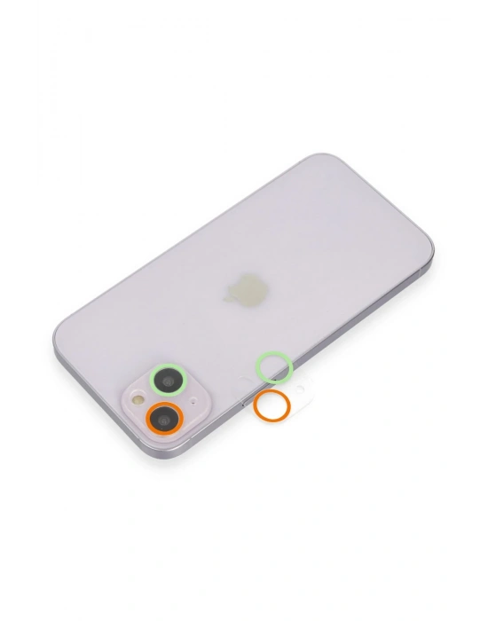 Newface iPhone 13 Renkli Kamera Lens Koruma Cam - Turuncu-Yeşil