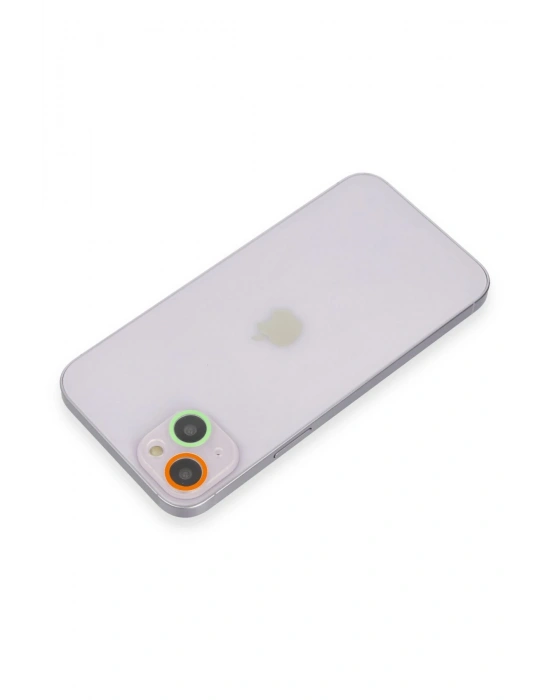 Newface iPhone 13 Renkli Kamera Lens Koruma Cam - Turuncu-Yeşil