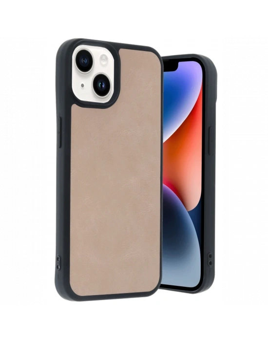 Newface iPhone 14 Kılıf Aras Deri Kapak - Pudra