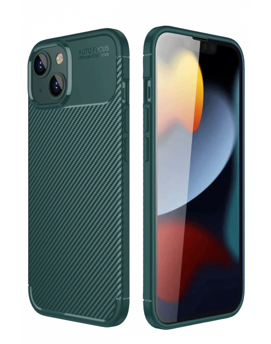 Newface iPhone 14 Kılıf Auto Focus Karbon Kapak - Koyu Yeşil
