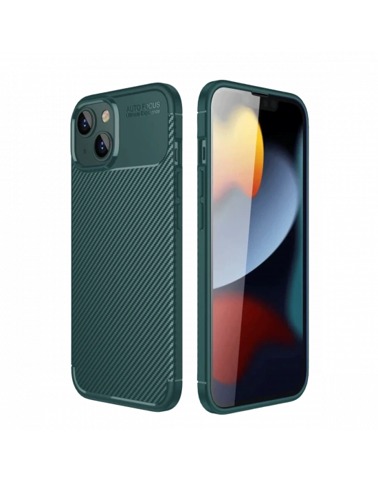 Newface iPhone 14 Kılıf Auto Focus Karbon Kapak - Koyu Yeşil