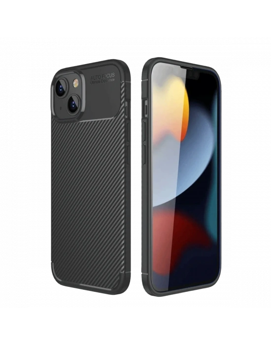 Newface iPhone 14 Kılıf Auto Focus Karbon Kapak - Siyah