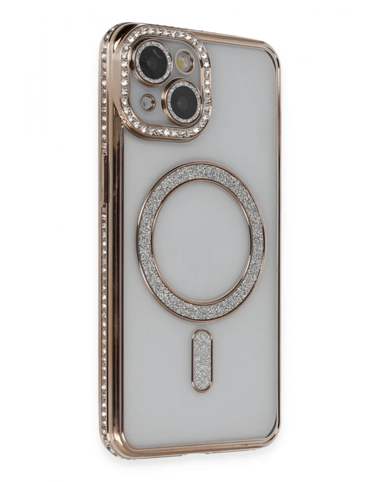 Newface iPhone 14 Kılıf Joke Simli Magneticsafe Kılıf - Gold