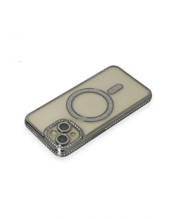 Newface iPhone 14 Kılıf Joke Simli Magneticsafe Kılıf - Gri