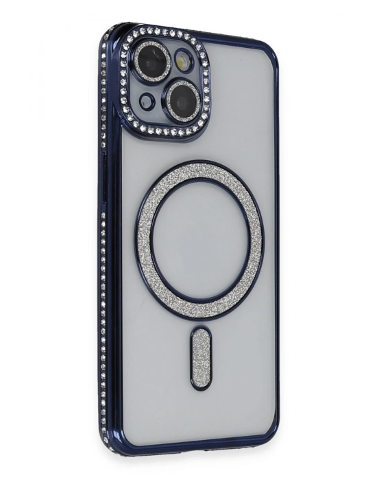 Newface iPhone 14 Kılıf Joke Simli Magneticsafe Kılıf - Lacivert