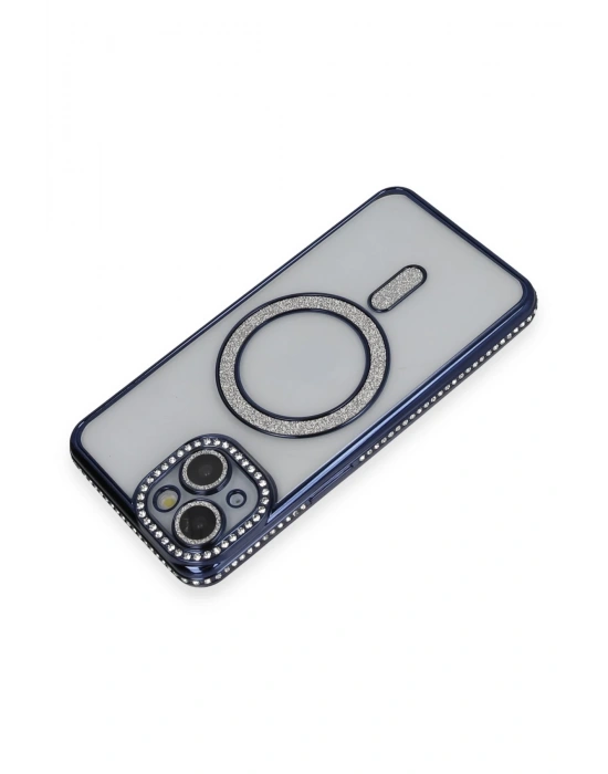 Newface iPhone 14 Kılıf Joke Simli Magneticsafe Kılıf - Lacivert