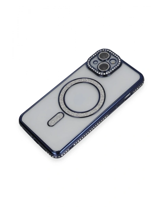 Newface iPhone 14 Kılıf Joke Simli Magneticsafe Kılıf - Lacivert