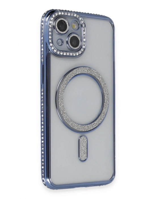 Newface iPhone 14 Kılıf Joke Simli Magneticsafe Kılıf - Mavi