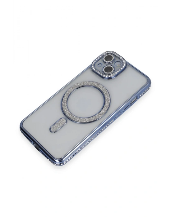 Newface iPhone 14 Kılıf Joke Simli Magneticsafe Kılıf - Mavi