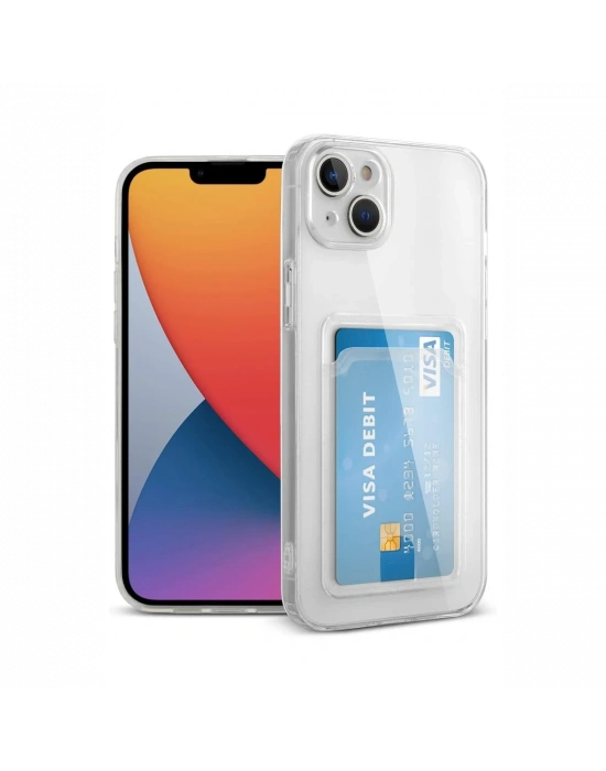 Newface iPhone 14 Kılıf Kart Şeffaf Silikon - Şeffaf