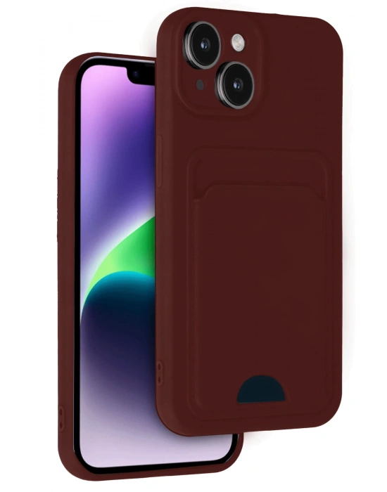 Newface iPhone 14 Kılıf Kelvin Kartvizitli Silikon - Bordo