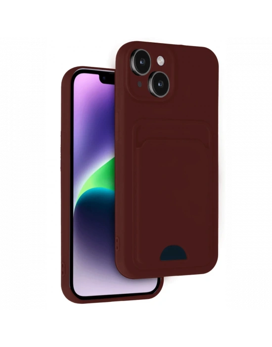 Newface iPhone 14 Kılıf Kelvin Kartvizitli Silikon - Bordo