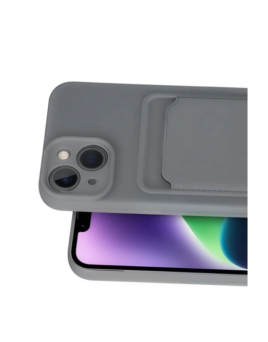 Newface iPhone 14 Kılıf Kelvin Kartvizitli Silikon - Gri
