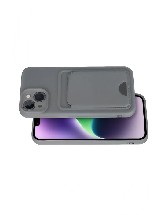 Newface iPhone 14 Kılıf Kelvin Kartvizitli Silikon - Gri