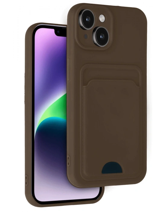 Newface iPhone 14 Kılıf Kelvin Kartvizitli Silikon - Kahverengi