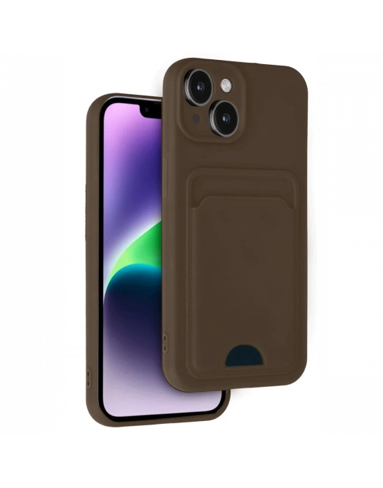 Newface iPhone 14 Kılıf Kelvin Kartvizitli Silikon - Kahverengi