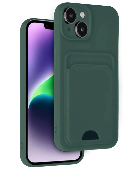 Newface iPhone 14 Kılıf Kelvin Kartvizitli Silikon - Koyu Yeşil