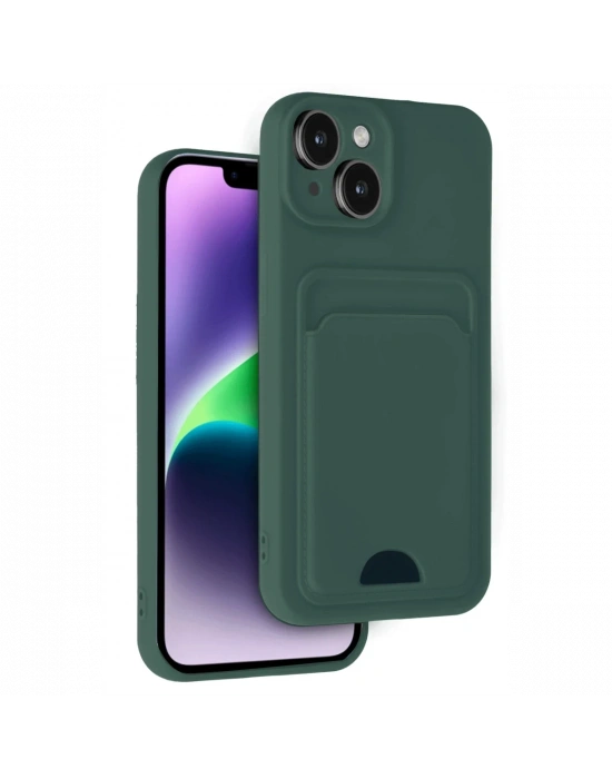 Newface iPhone 14 Kılıf Kelvin Kartvizitli Silikon - Koyu Yeşil