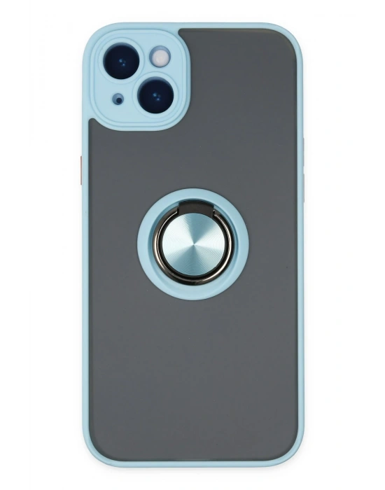 Newface iPhone 14 Kılıf Montreal Yüzüklü Silikon Kapak - Buz Mavi