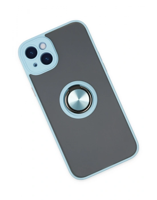 Newface iPhone 14 Kılıf Montreal Yüzüklü Silikon Kapak - Buz Mavi