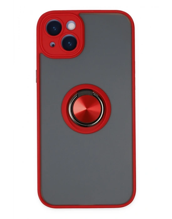 Newface iPhone 14 Kılıf Montreal Yüzüklü Silikon Kapak - Kırmızı
