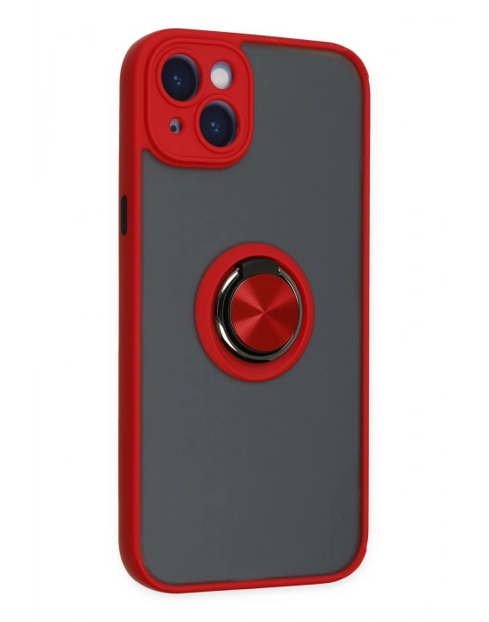 Newface iPhone 14 Kılıf Montreal Yüzüklü Silikon Kapak - Kırmızı
