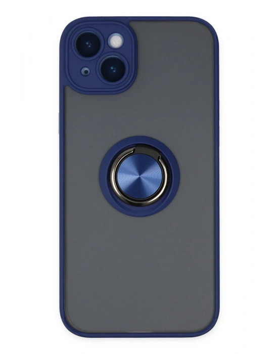 Newface iPhone 14 Kılıf Montreal Yüzüklü Silikon Kapak - Lacivert