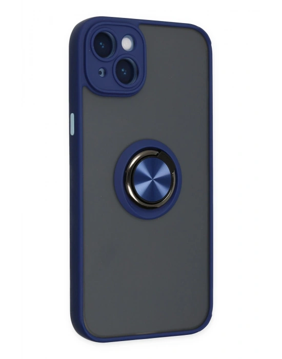Newface iPhone 14 Kılıf Montreal Yüzüklü Silikon Kapak - Lacivert