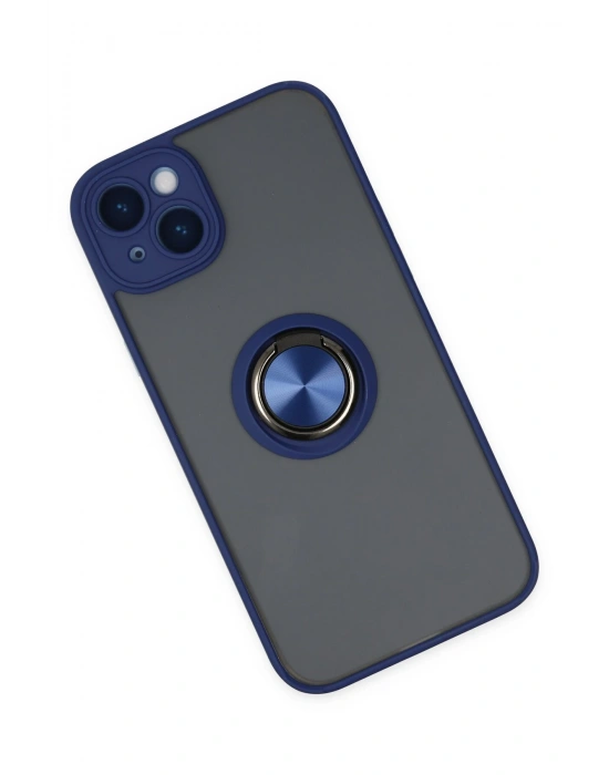 Newface iPhone 14 Kılıf Montreal Yüzüklü Silikon Kapak - Lacivert